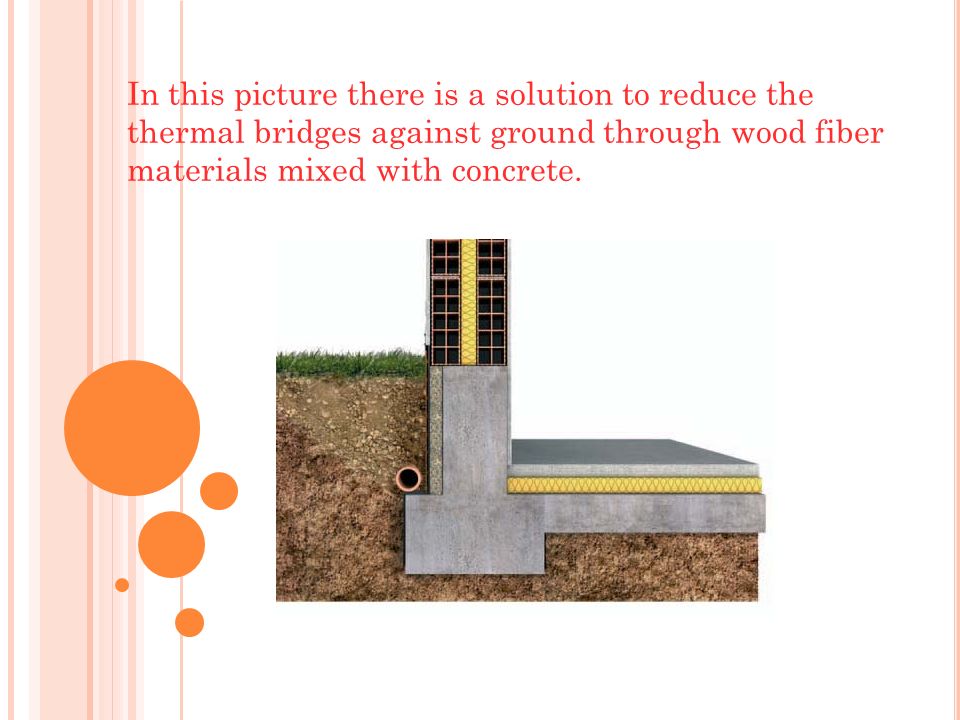 In this picture there is a solution to reduce the thermal bridges against ground through wood fiber materials mixed with concrete.