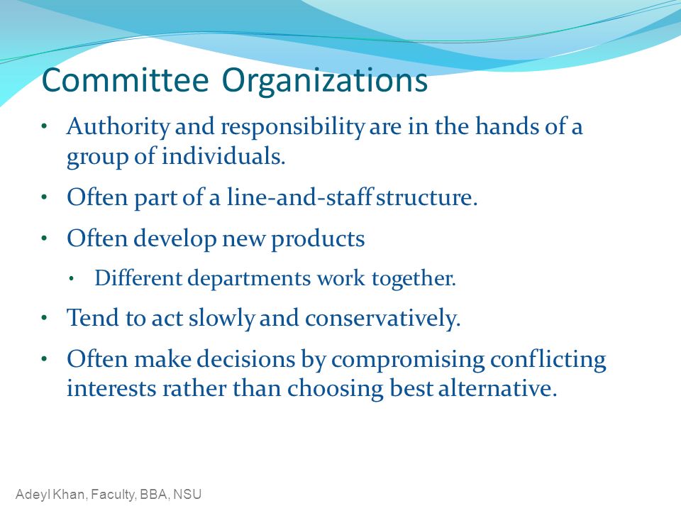 Committee Organizations Authority and responsibility are in the hands of a group of individuals.