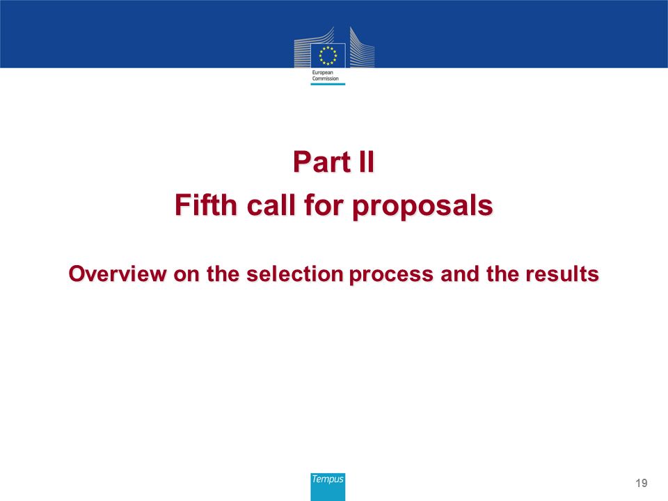 Part II Fifth call for proposals Overview on the selection process and the results 19