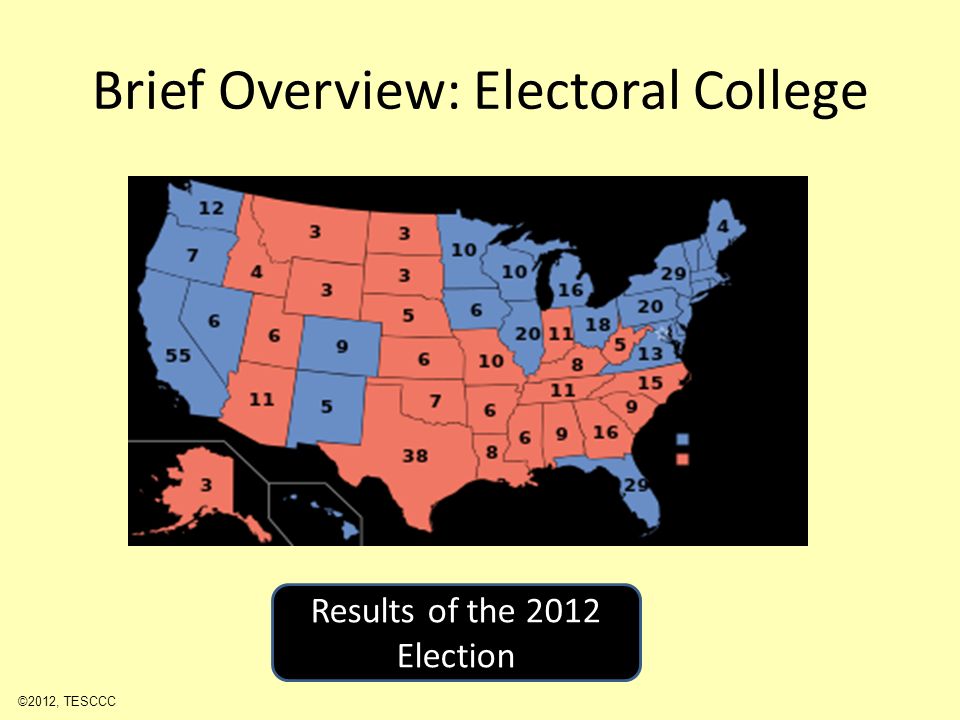 Brief Overview: Electoral College Results of the 2012 Election ©2012, TESCCC
