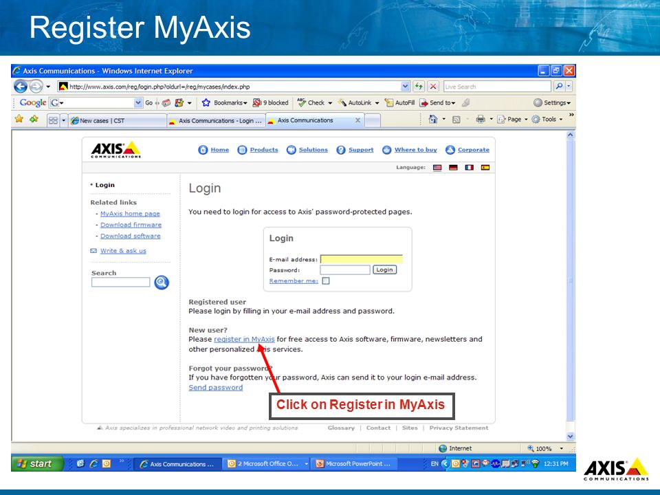 Click on Register in MyAxis Register MyAxis