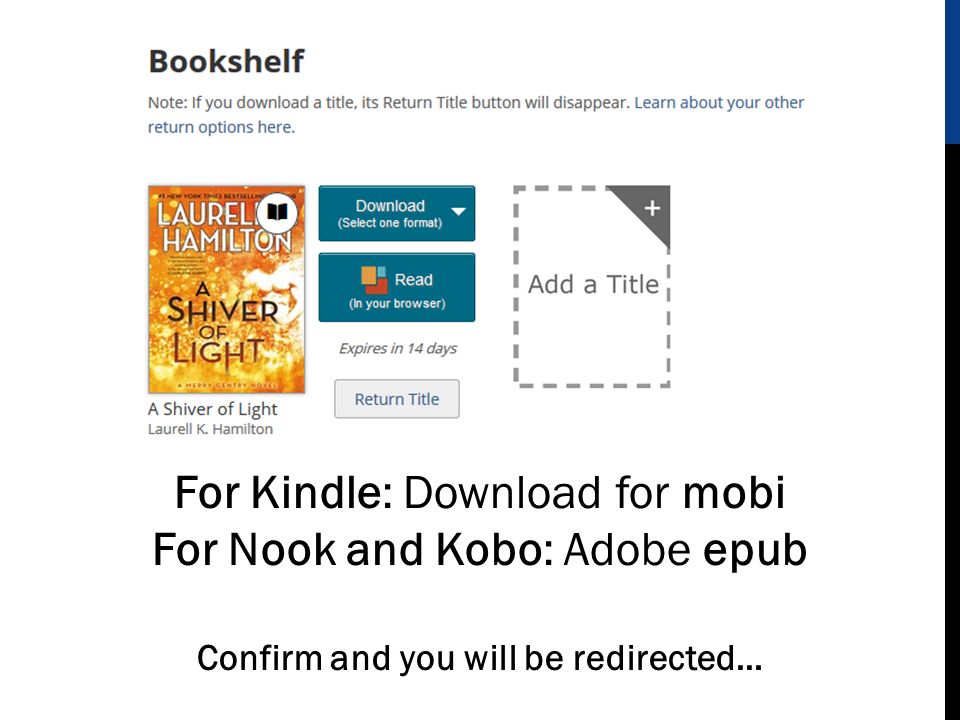 For Kindle: Download for mobi For Nook and Kobo: Adobe epub Confirm and you will be redirected…