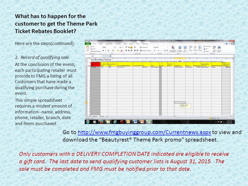 What has to happen for the customer to get the Theme Park Ticket Rebates Booklet.