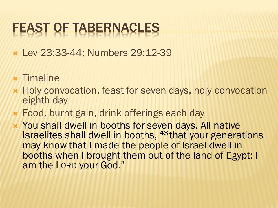 Feast of Tabernacles (Booths).  Lev 23:33-44; Numbers 29: ppt download