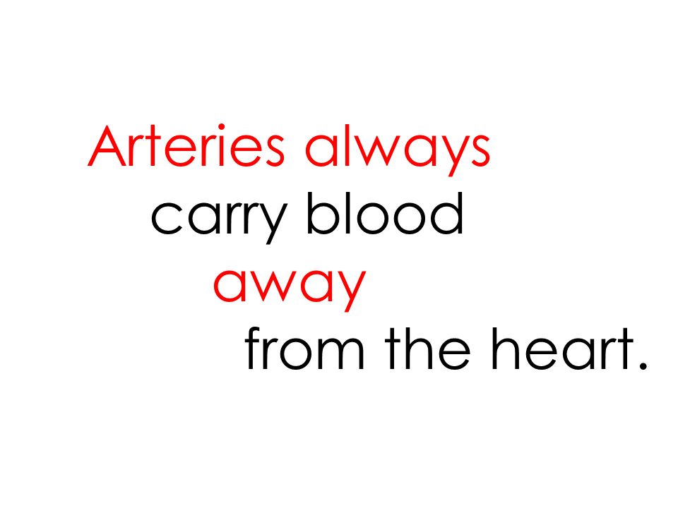 Arteries always carry blood away from the heart.