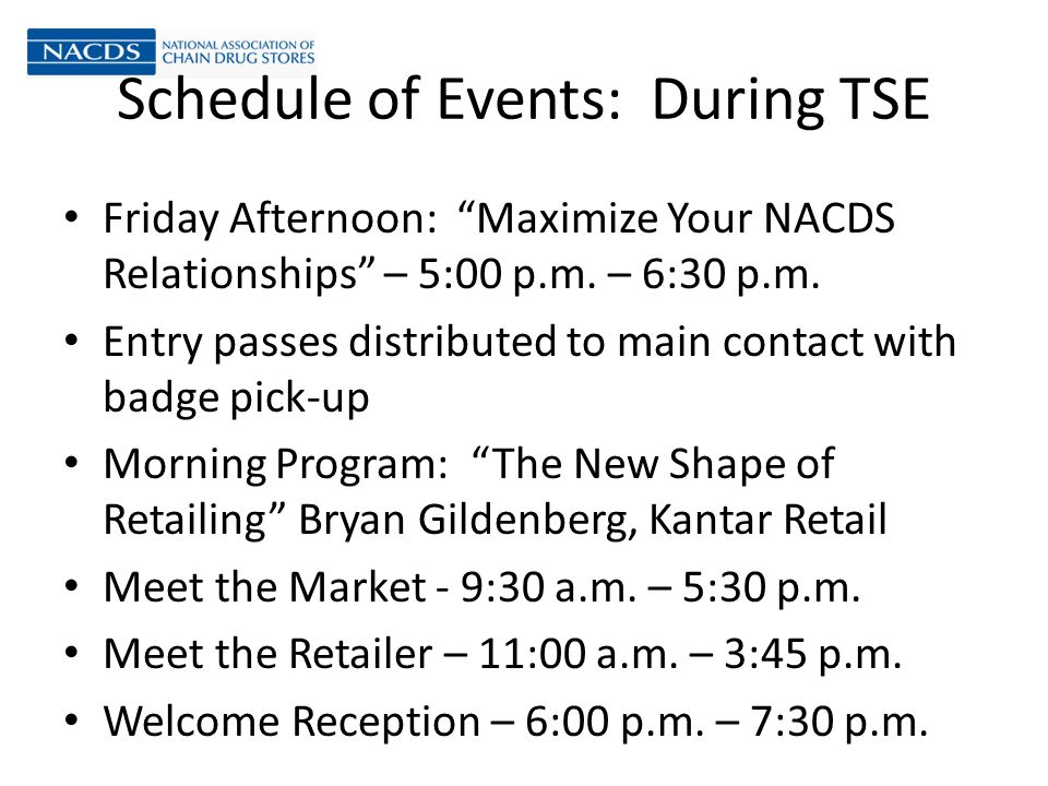 NACDS Meet the Market Webinar. Agenda Meet the Market Overview Schedule