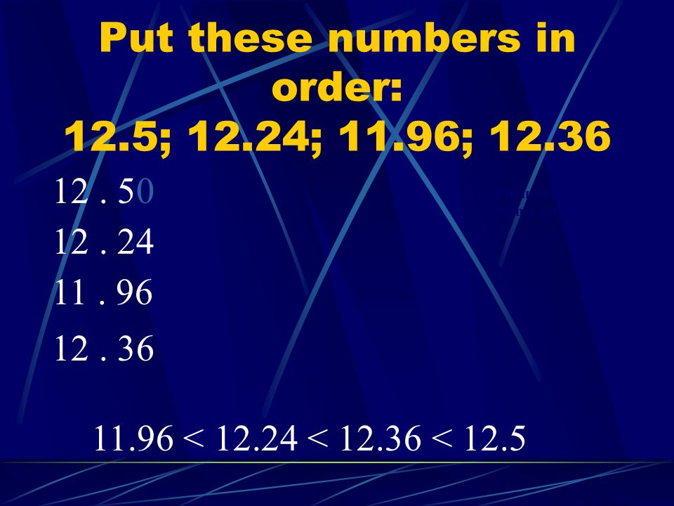 Put these numbers in order: 12.5; 12.24; 11.96;