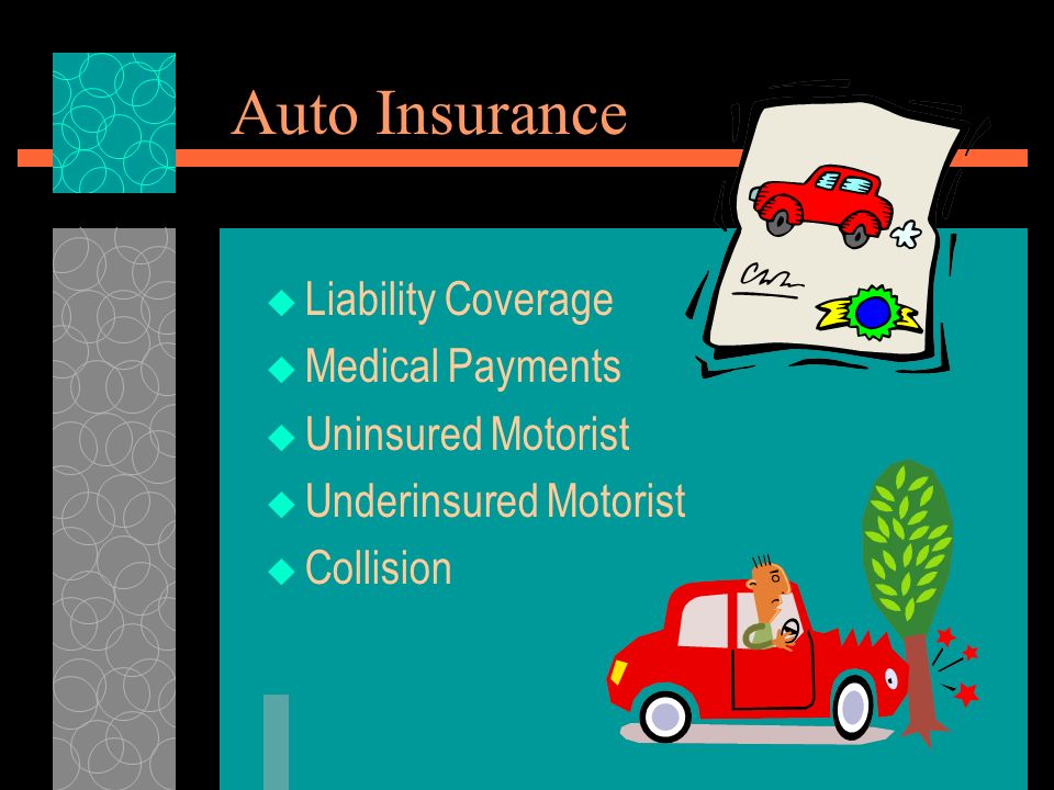 Auto Insurance  Liability Coverage  Medical Payments  Uninsured Motorist  Underinsured Motorist  Collision