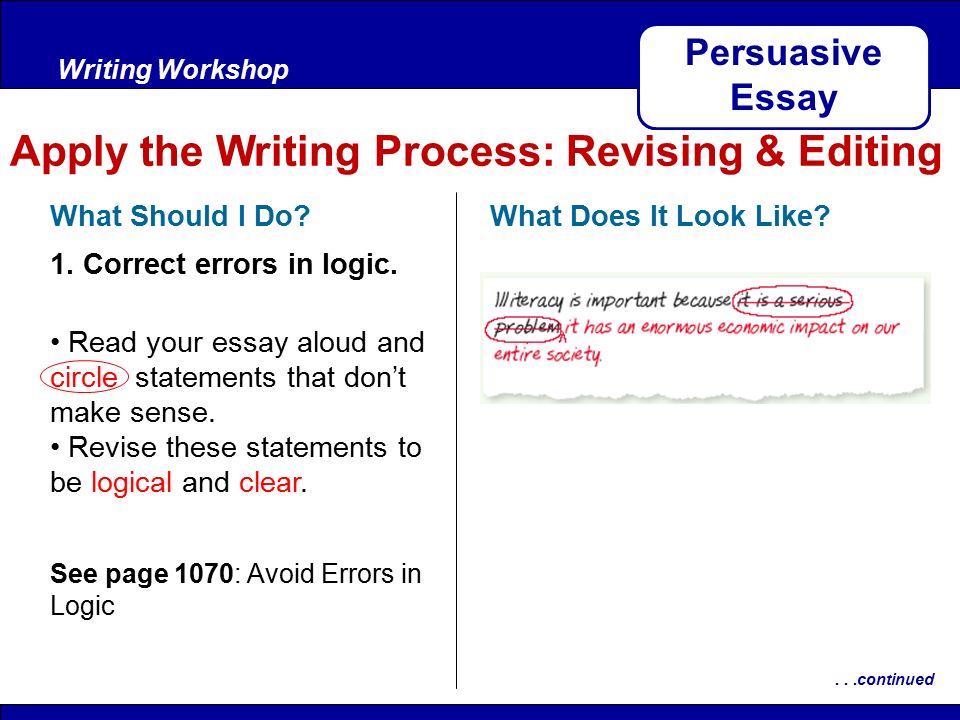 After ReadingWriting Workshop Apply the Writing Process: Revising & Editing Persuasive Essay What Should I Do.