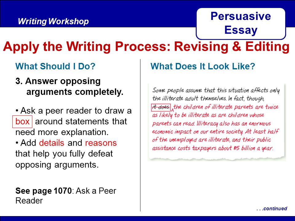After ReadingWriting Workshop Apply the Writing Process: Revising & Editing Persuasive Essay What Should I Do.