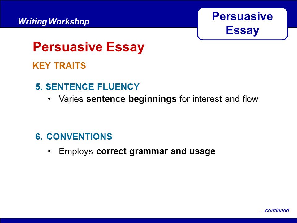 After ReadingWriting Workshop Persuasive Essay...continued 5.