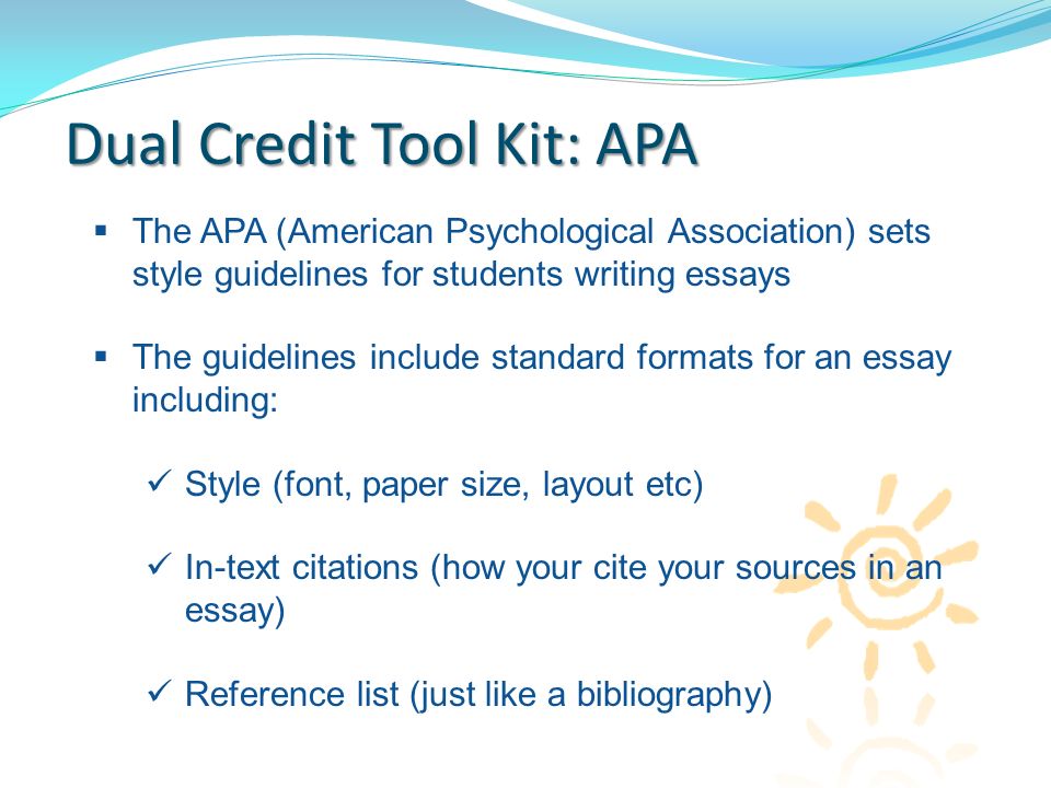 dual credit tool kit using apa formatting dual credit tool kit apa formats
