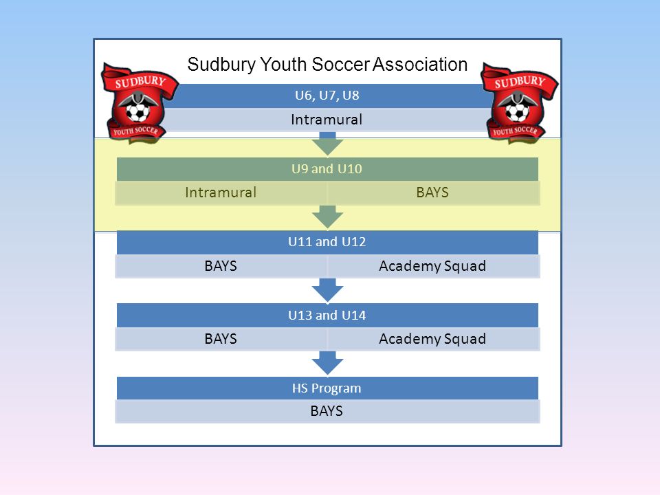HS Program BAYS U13 and U14 BAYSAcademy Squad U11 and U12 BAYSAcademy Squad U9 and U10 IntramuralBAYS U6, U7, U8 Intramural Sudbury Youth Soccer Association