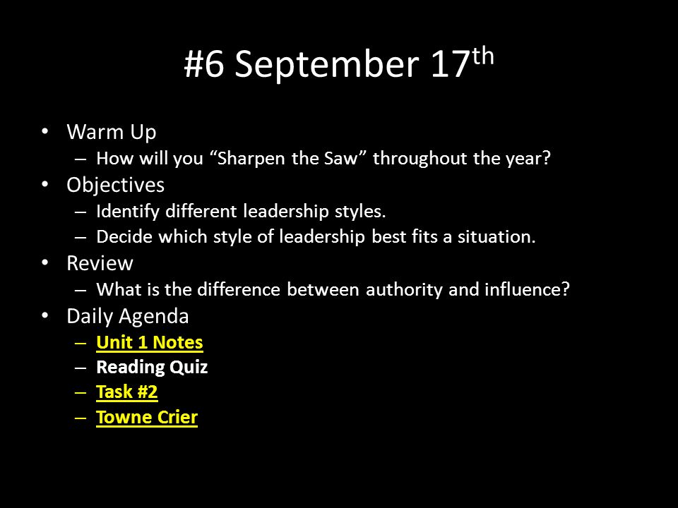 #6 September 17 th Warm Up – How will you Sharpen the Saw throughout the year.