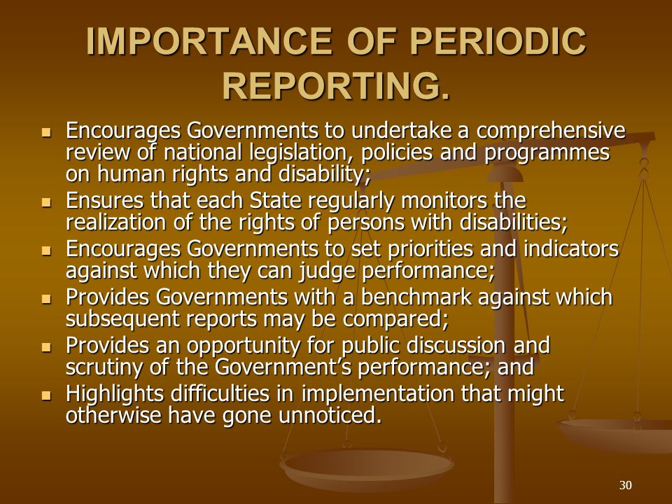 30 IMPORTANCE OF PERIODIC REPORTING.