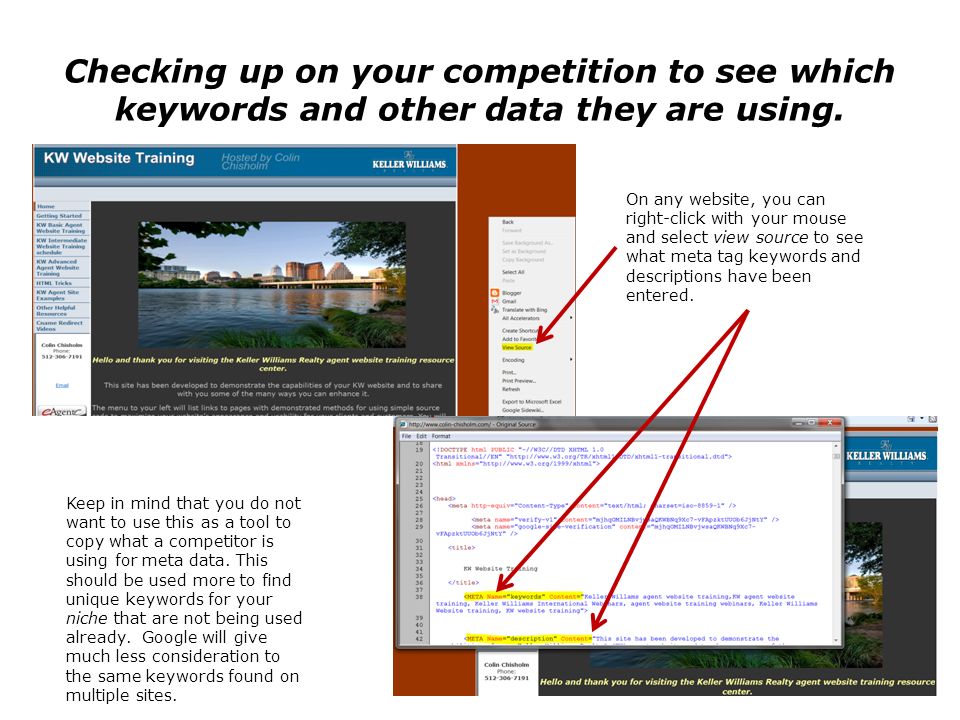 Checking up on your competition to see which keywords and other data they are using.