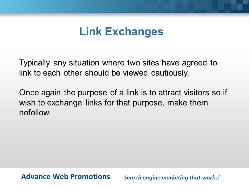 Advance Web Promotions Link Exchanges Search engine marketing that works.
