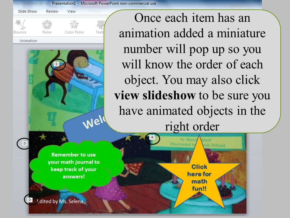 Once each item has an animation added a miniature number will pop up so you will know the order of each object.