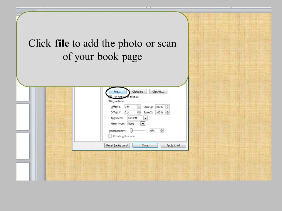 Click file to add the photo or scan of your book page