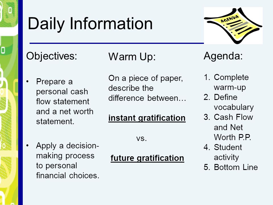 daily information objectives prepare a personal cash flow statement