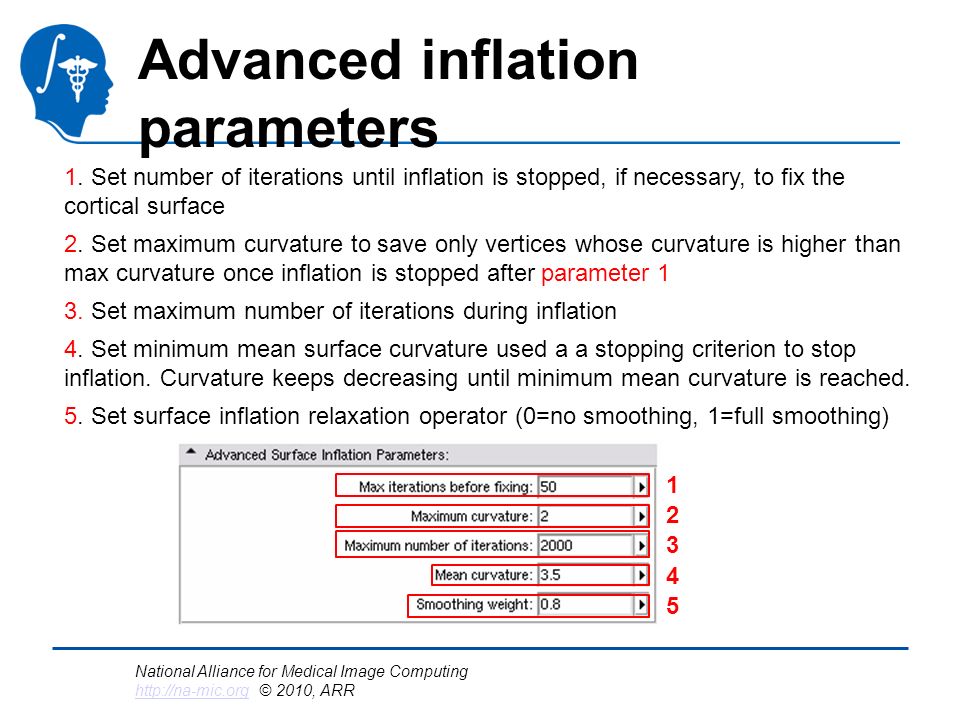 National Alliance for Medical Image Computing   © 2010, ARR   Advanced inflation parameters 1.