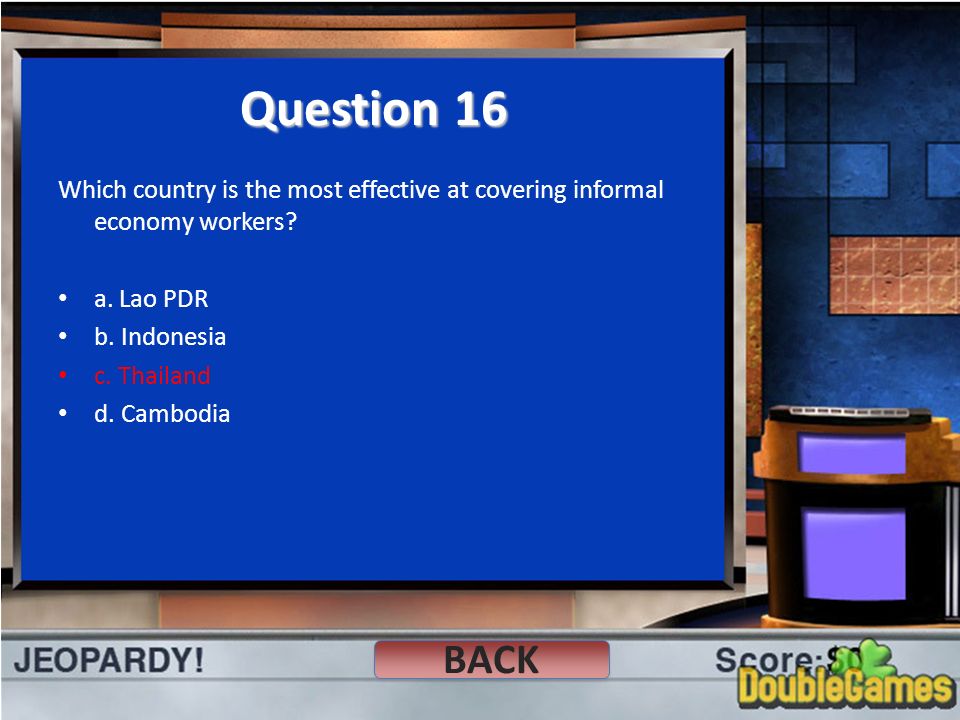Question 16 Which country is the most effective at covering informal economy workers.