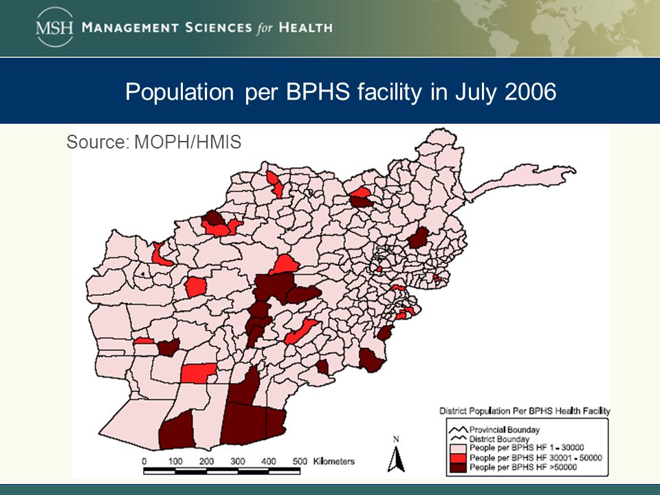 Population per BPHS facility in July 2006 Source: MOPH/HMIS