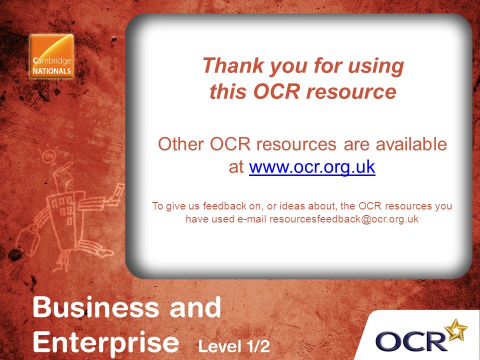 Thank you for using this OCR resource Other OCR resources are available at   To give us feedback on, or ideas about, the OCR resources you have used