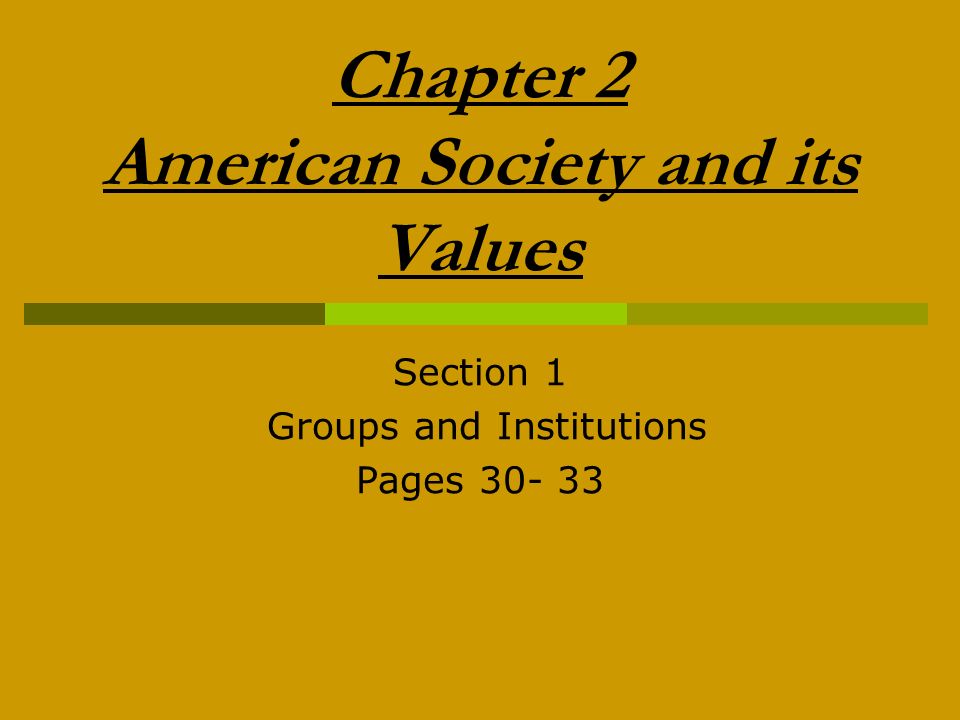 Chapter 2 American Society and its Values Section 1 Groups and Institutions Pages