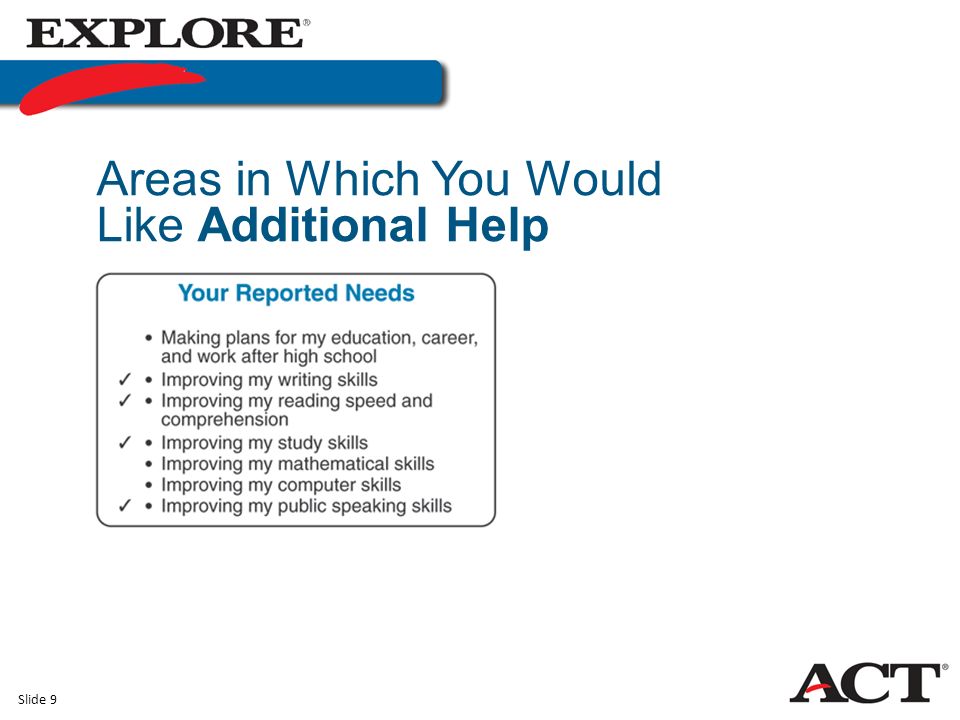 Slide 9 Areas in Which You Would Like Additional Help