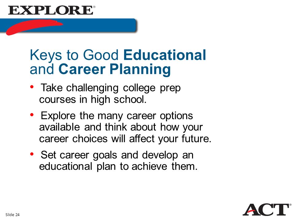Slide 24 Take challenging college prep courses in high school.