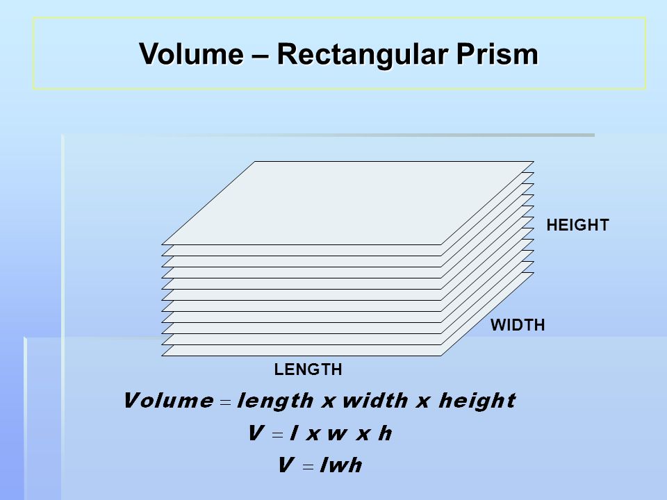 LENGTH WIDTH HEIGHT Volume – Rectangular Prism