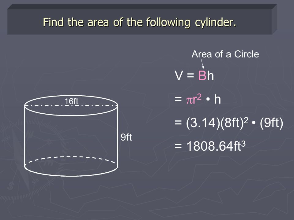 Find the area of the following cylinder.