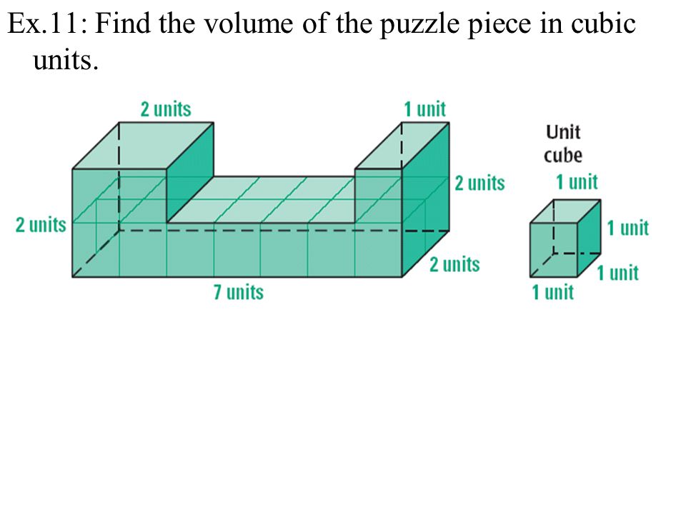 Ex.11: Find the volume of the puzzle piece in cubic units.
