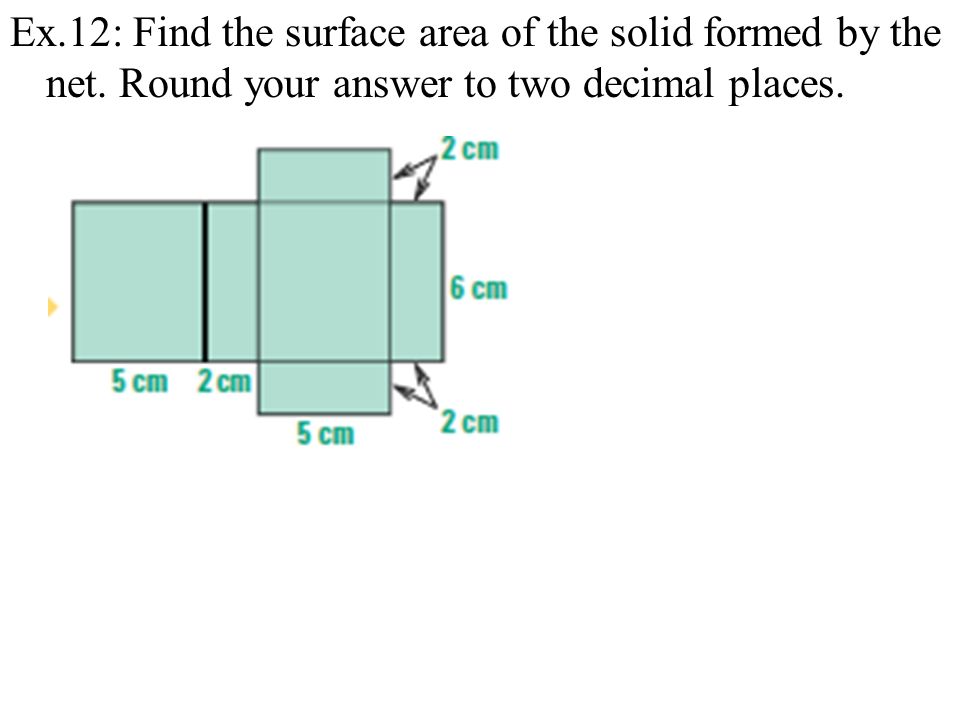 Ex.12: Find the surface area of the solid formed by the net.