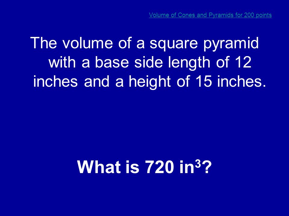 The volume of a cone with a diameter of 4 cm and a height of 6 cm.