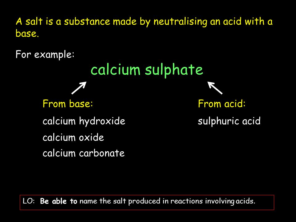 LO: Be able to name the salt produced in reactions involving acids.