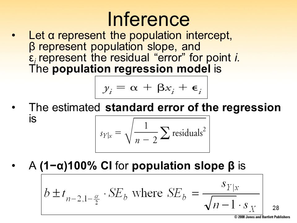 28 Let α represent the population intercept, β represent population slope, and ε i represent the residual error for point i.