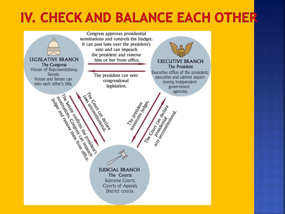  In order to further protect the citizens, the constitution set up a system of checks and balances.