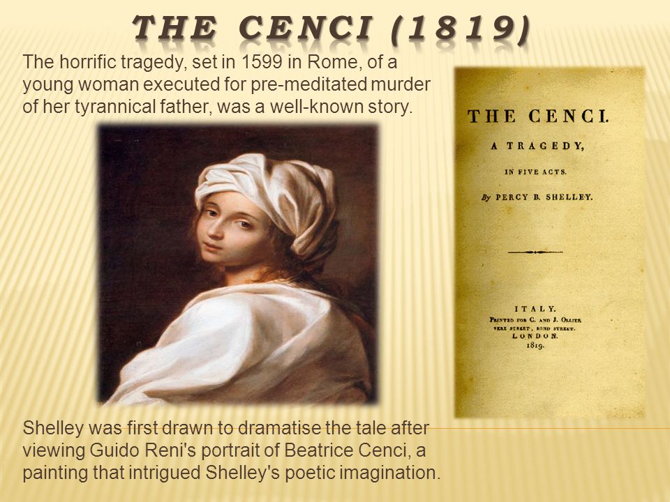 The horrific tragedy, set in 1599 in Rome, of a young woman executed for pre-meditated murder of her tyrannical father, was a well-known story.