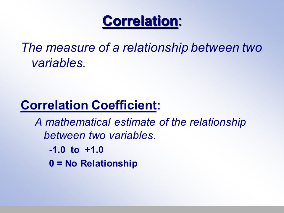 Correlation: The measure of a relationship between two variables.