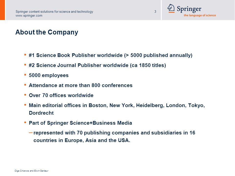 Springer Content Solutions for Science and Technology Olga Chiarcos Elwin  Gardeur Available on SpringerLink ICSTI, May Prague, Czech Republic. - ppt  download