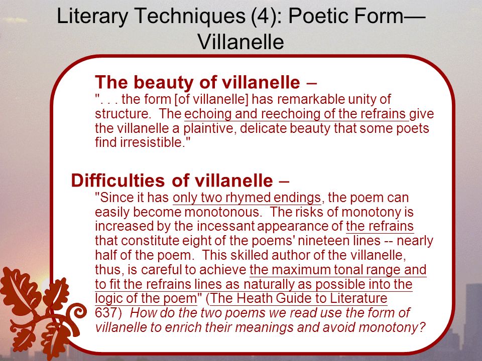 Literary Techniques (4): Poetic Form— Villanelle The beauty of villanelle – ...