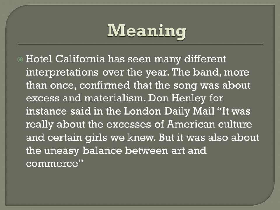 hotel california meaning of song