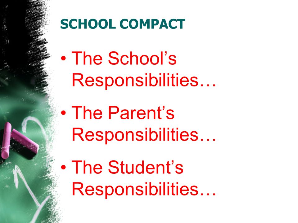 SCHOOL COMPACT The School’s Responsibilities… The Parent’s Responsibilities… The Student’s Responsibilities…