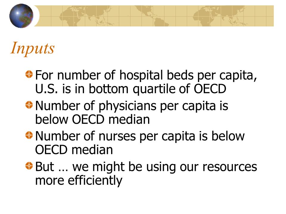 Inputs For number of hospital beds per capita, U.S.