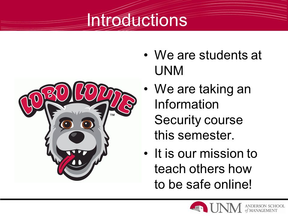 Introductions We are students at UNM We are taking an Information Security course this semester.