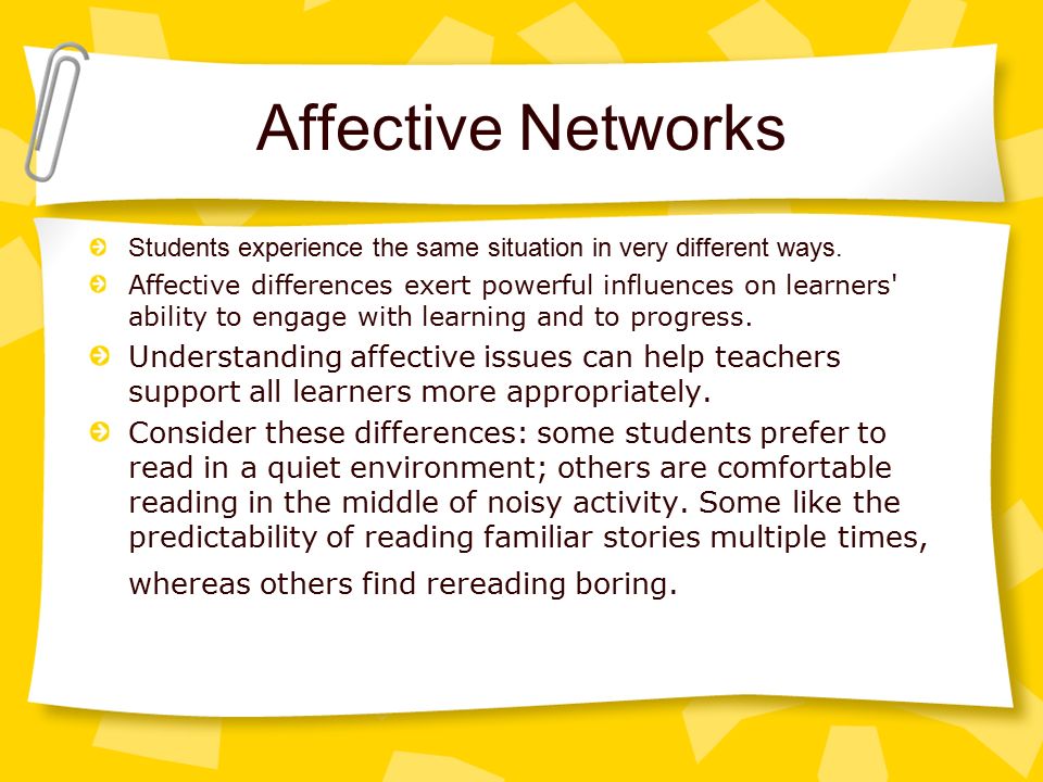 Affective Networks Students experience the same situation in very different ways.