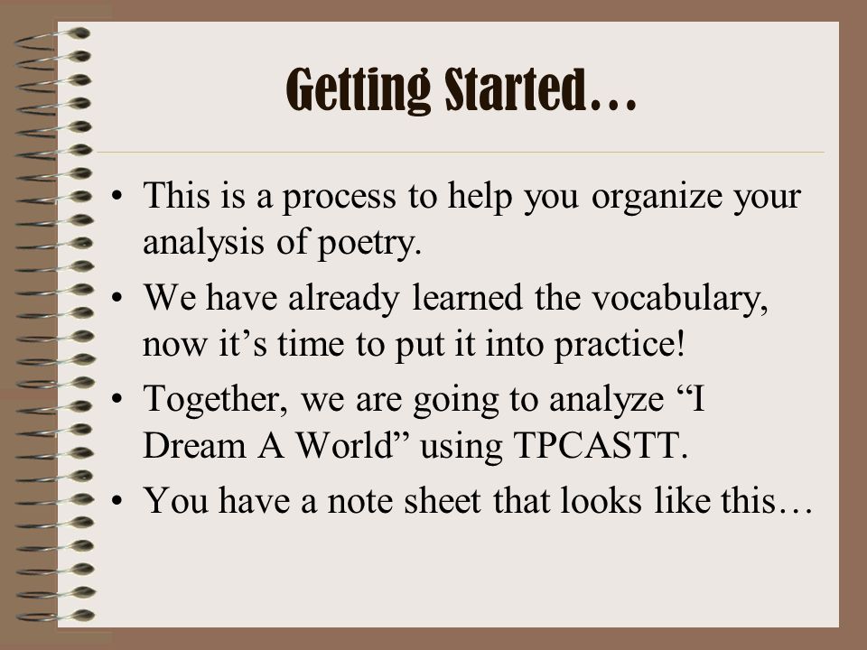Getting Started… This is a process to help you organize your analysis of poetry.