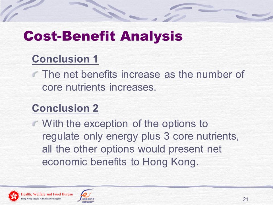 21 Cost-Benefit Analysis Conclusion 1 The net benefits increase as the number of core nutrients increases.